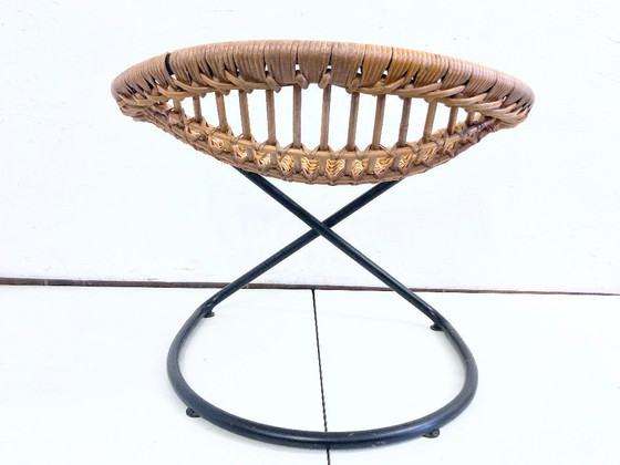 Image 1 of 2 armchairs with stool in rattan 60s design
