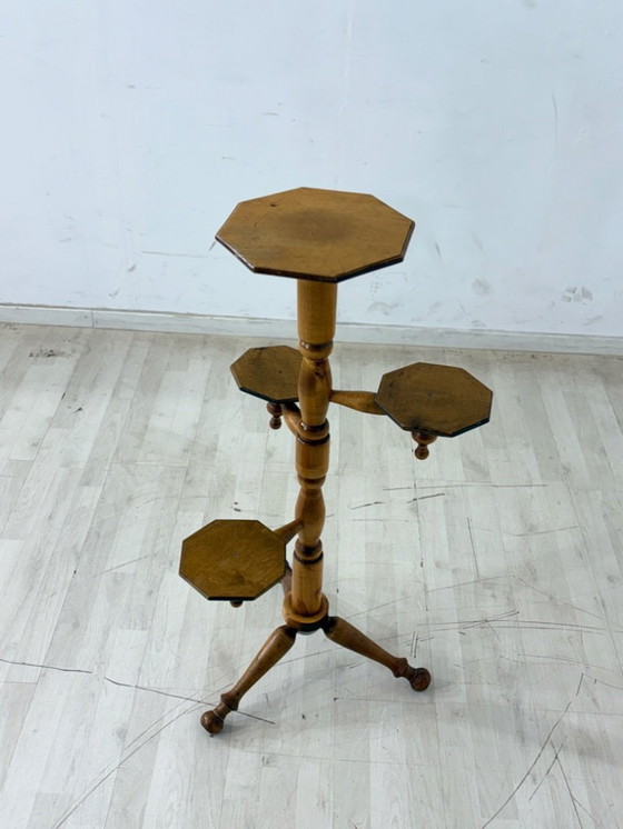 Image 1 of Vintage bloemenstandaard, bijzettafel, plantentafel, opbergmeubel