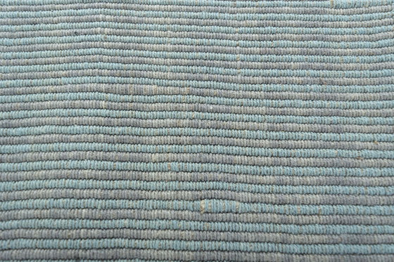 Image 1 of Handgewebter Moderner Kelim – 300 x 256 cm | Minimalistisches Design in Sanftem Blaugrün – 100% Wolle