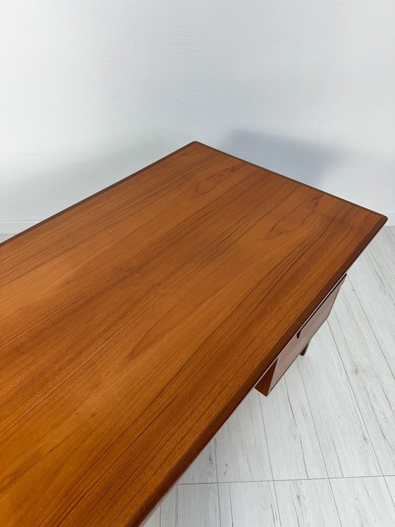 Image 1 of Rare 1960s Danish Teak Freestanding Writing Desk by Peter Løvig Nielsen – Vintage Desk with Shelves & Leather Detail