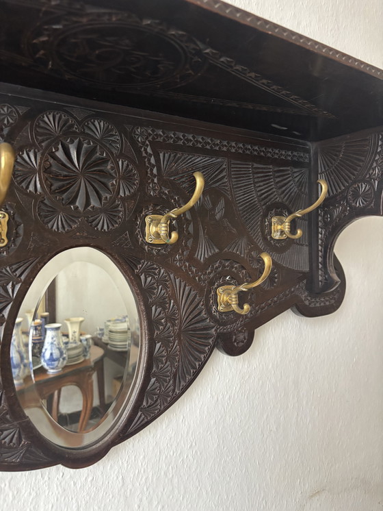 Image 1 of Unique antique wooden coat rack with mirror