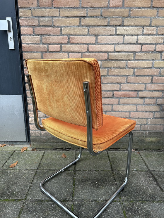Image 1 of 4 Vintage Ribbed Fabric Chairs with Chrome Tubular Frame