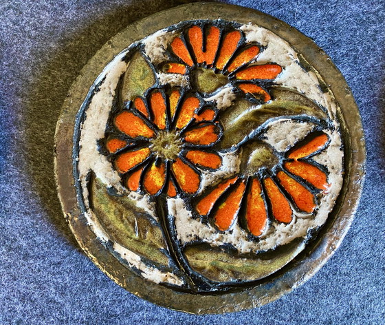 Image 1 of Set di 3 decorazioni murali in ceramica, fiori murali, vintage anni '70 Jan van Erp