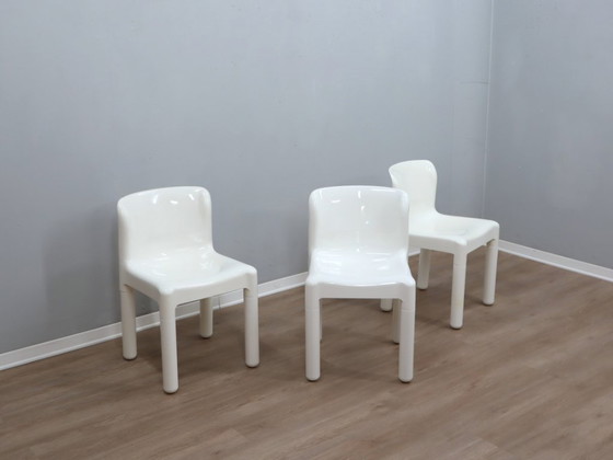 Image 1 of 1970s Kartell Model 4875 Chairs by Carlo Bartoli, White Color, Set of 3