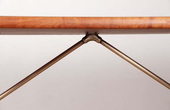 Image 1 of Deense eettafel van massief teak en beukenhout met messing, model AT 303, ontworpen door Hans Wegner voor Andreas Tuck in 1960.