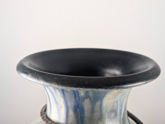 Image 1 of Vaso in gres e ferro battuto Art Déco belga Roger Guérin, anni '30