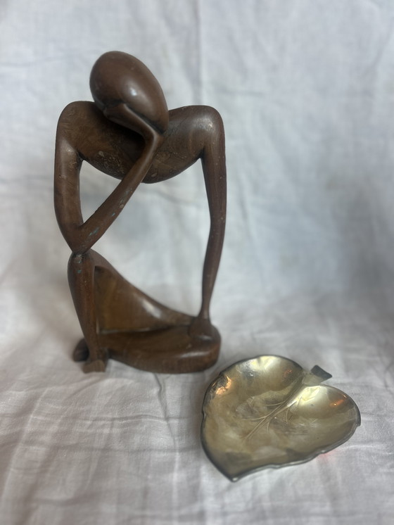 Image 1 of Houten beeld vintage années 70 70 de denker rang élégant beschadigd liever ophalen dan verzenden