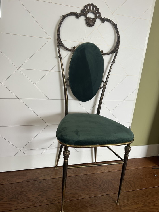 Bellissima sedia Chiavari vintage in ottone (anni '50) – Sedie da pranzo, Brass, Velvet (photo 7 of 8)