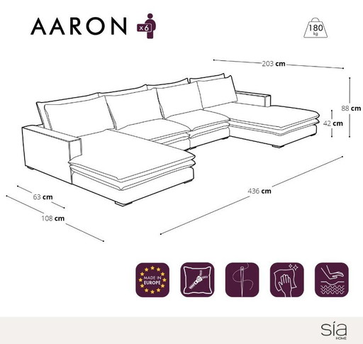 Canapé grand U panoramique AARON Velours - SIA HOME