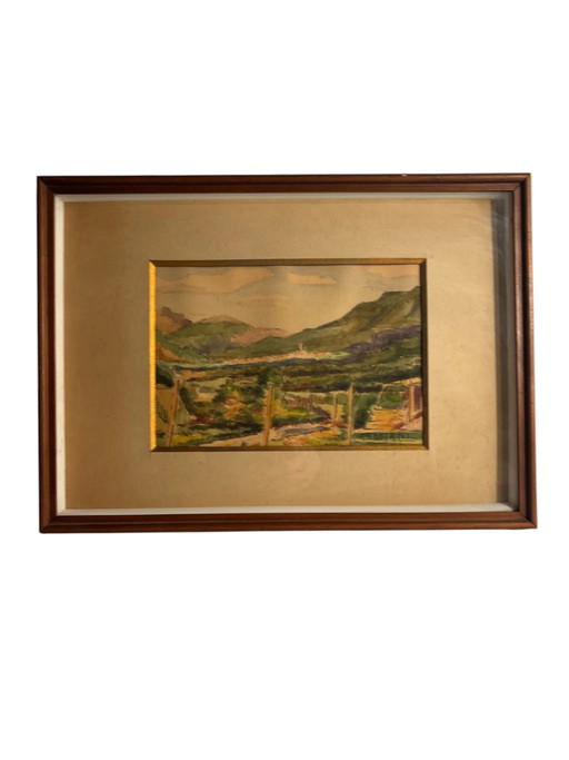 Pintura de Paisaje en Acuarela de Giacomo Gabbiani, años 50