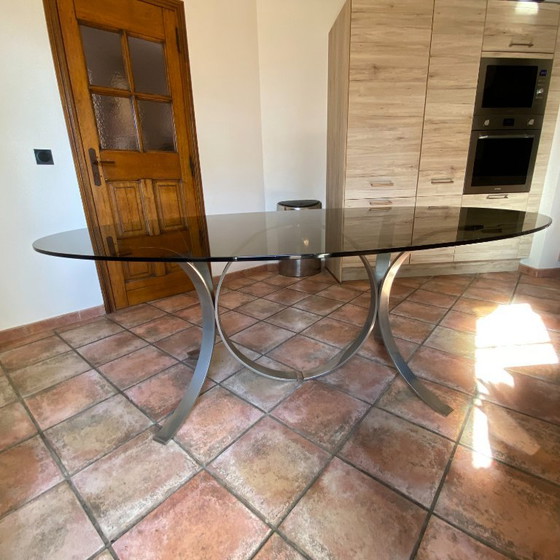 Tavolo ROCHE BOBOIS. 1970. Space age. 190x110, Tavoli da pranzo, Vetro, Argentato (foto 4 di 8)