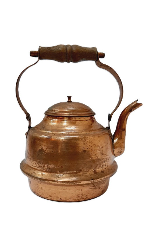 Vintage copper kettle/teapot with a wooden handle