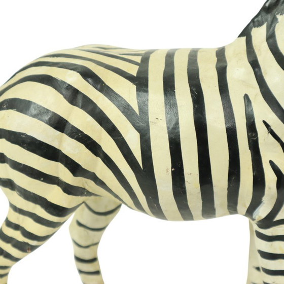 Image 1 of Vintage Zebra Paper Mache and Leather