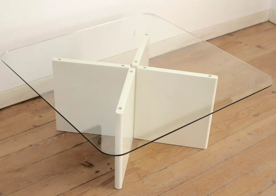 Image 1 of Table Basse Bois Laqué et Dalle de Verre