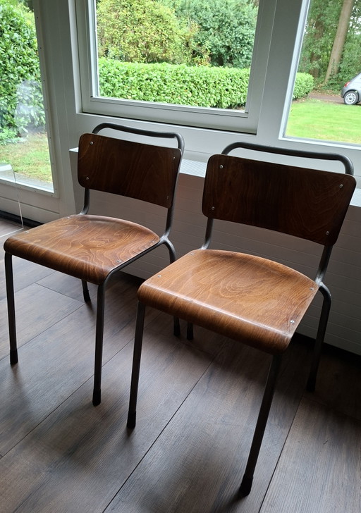 2 Original Vintage Gispen 106 TU Delft Chairs from the 1960s. – eetkamerstoelen, Metal, Wood