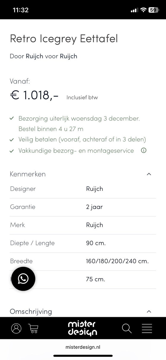 Image 1 of Ruijch Retro Icegrey Eettafel 180 x 90 cm