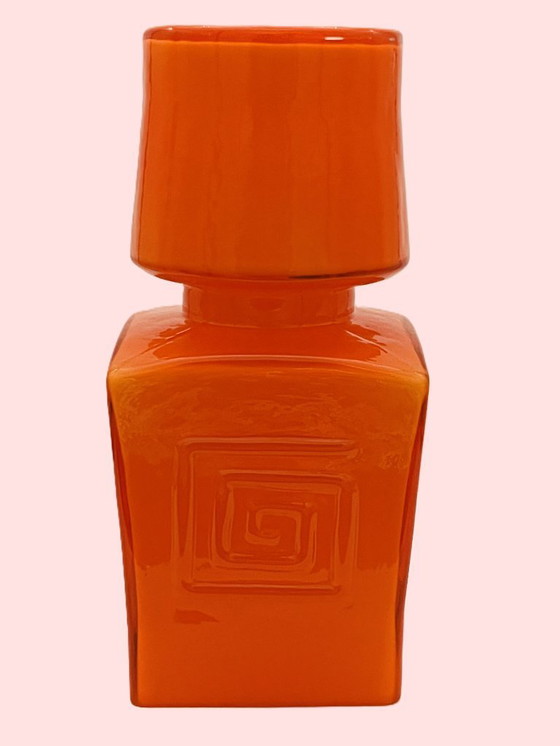 Image 1 of Retro Fans - Vaas - Jaren 60 - Fel Oranje -Fåglavik Glasbruk -Zweden