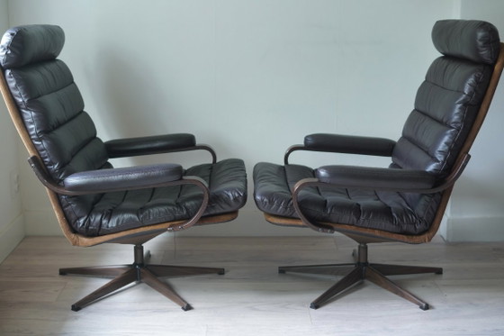 Rare Paire de Fauteuils Lounge Pivotants Georg Thams des Années 70 pour A/S Vejen Polstermøbelfabrik - (photo 3 of 15)
