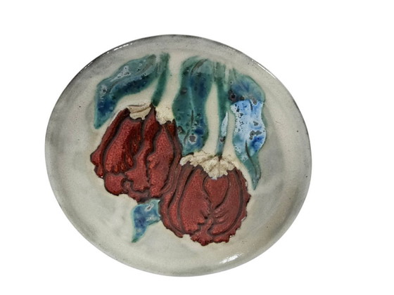 Image 1 of Piatto da parete Ruscha Ceramics - Flower Power - terracotta - Germania Ovest - anni '70