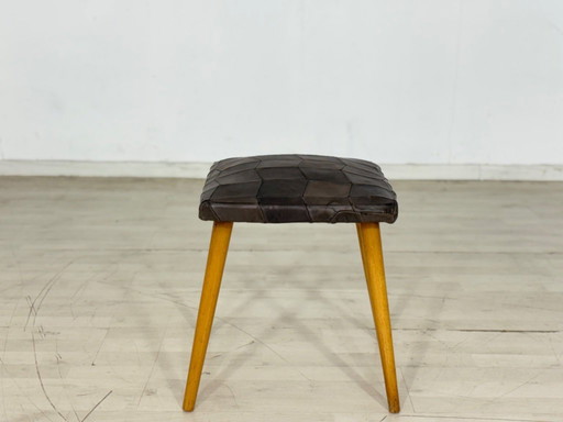 Mid-Century Hocker mit Lederbezug – Vintage Design 60er Jahre