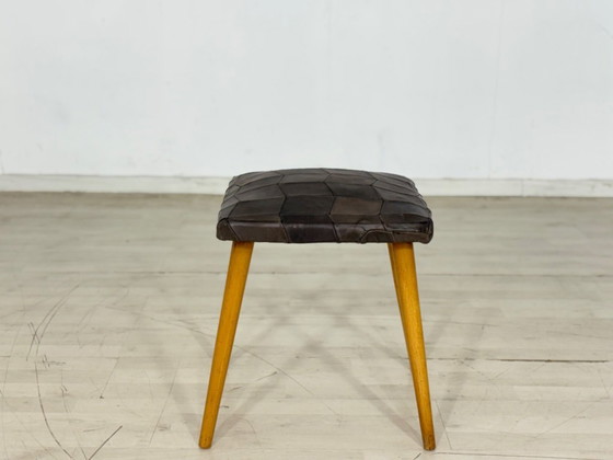 Image 1 of Sgabello di metà secolo con rivestimento in pelle – design vintage anni '60