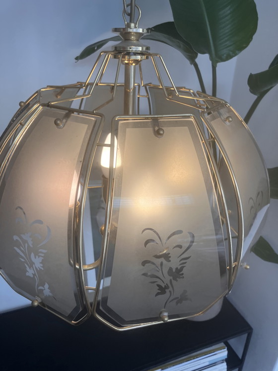 Image 1 of Suspension vintage Hollywood Regency en laiton doré