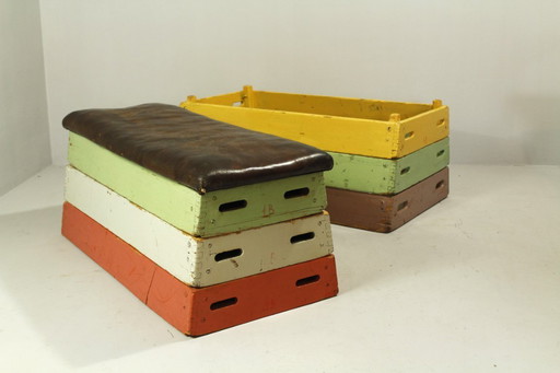 Banc de gymnastique vintage en cuir, années 1950