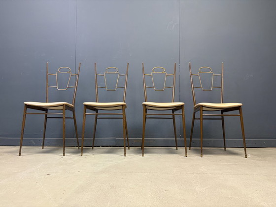 Mid Century Italian Brass Dining Chairs, 1950s – Metal, Skai (photo 6 of 12)