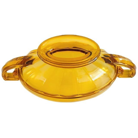 Image 1 of Antieke Art Deco Fruitschaal middenstuk Val Saint Lambert amber glas Luxval 1930's