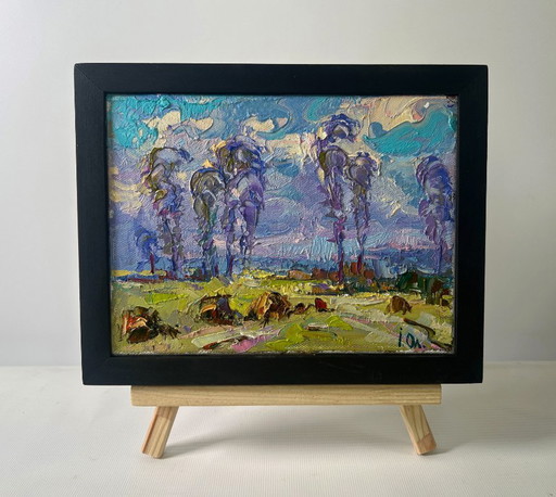 Original Oil Painting: Day Field Landscape - Spring Coolness Hugging the Earth