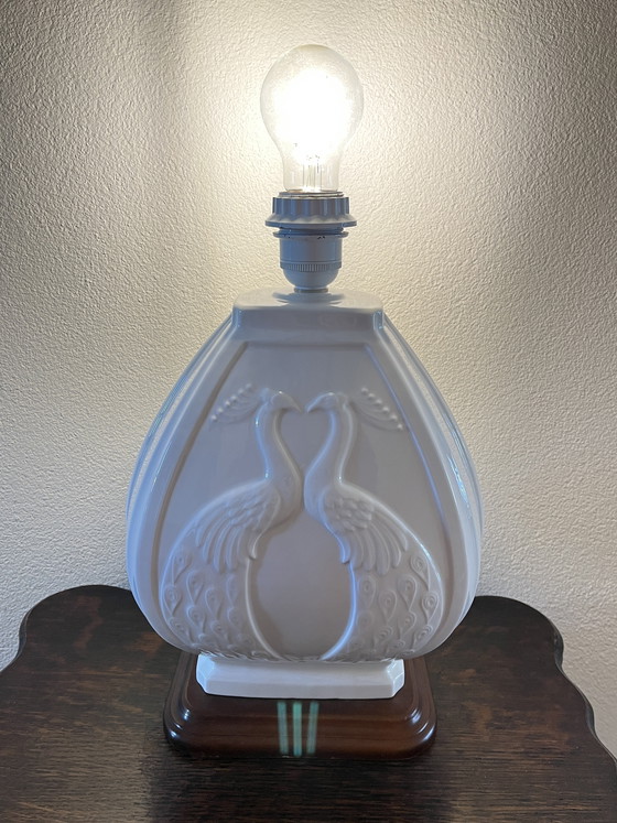 Image 1 of Vintage lampvoet met pauwen