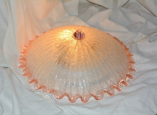 Vintage Murano glazen plafondlamp, roze gegolfde Italiaanse plafondlamp, jaren 1960-1970 Plafonnier