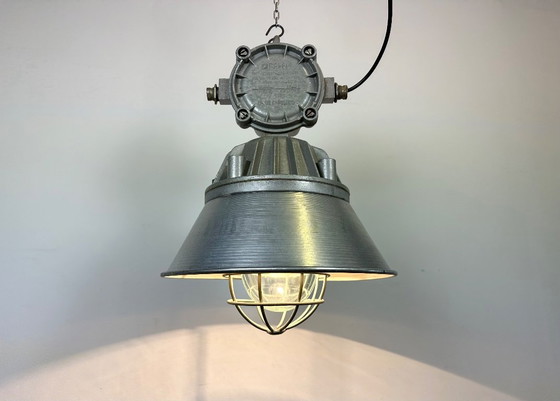 Image 1 of Large Industrial Cast Aluminium Cage Pendant Light from Polam Wilkasy, 1970s