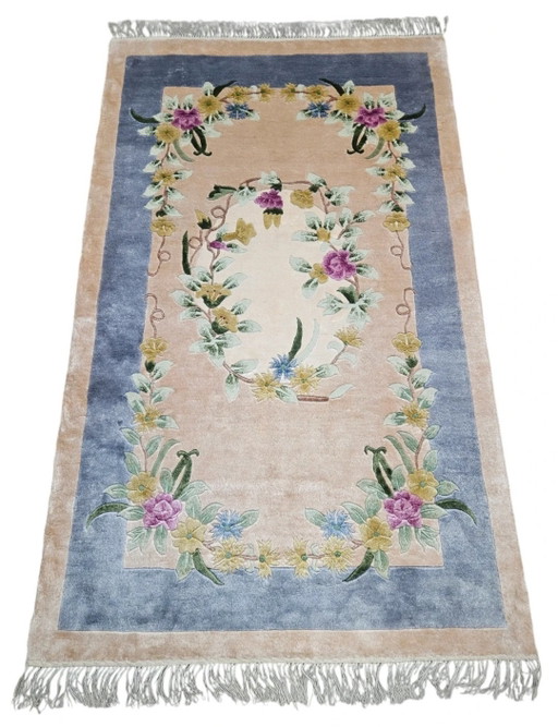 Handgeknoopt Oriental Zijde tapijt floral China NEW 93x152cm