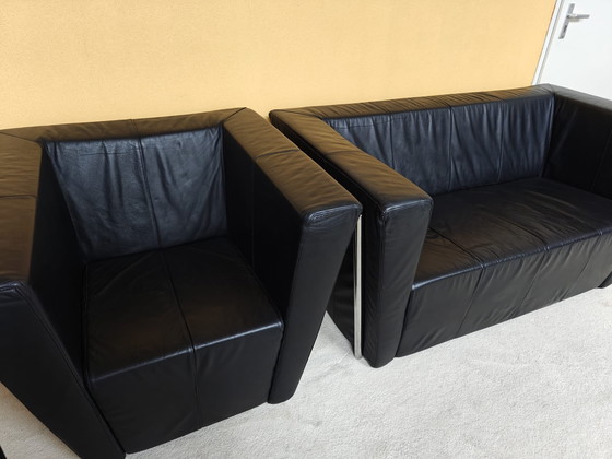 Image 1 of Harvink Sofá y sillón 2 plazas cuero negro