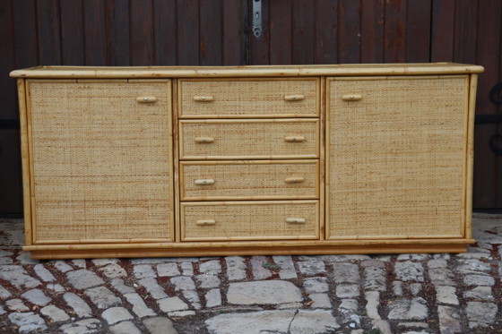 Enfilade Rotin Et Bambou Dans Le Goût Dal Vera 1970 Italie – Buffet bas, Rattan (photo 2 of 10)