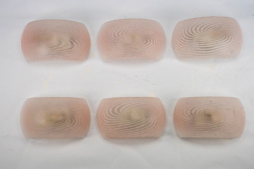 Ensemble de six appliques en verre de Murano rose. Italie, années 1970