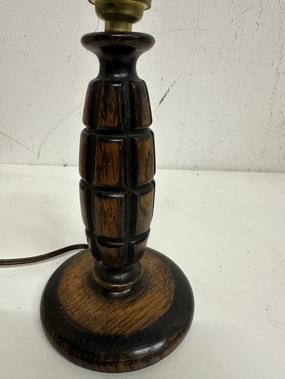 Image 1 of Vintage Carved Wood Lamp Stand Attributed To Charles Dudouyt H 20 Cm