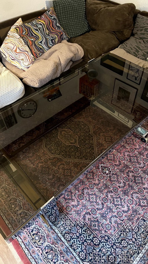 Vintage smoked glass chrome coffee table space age design unique 70s