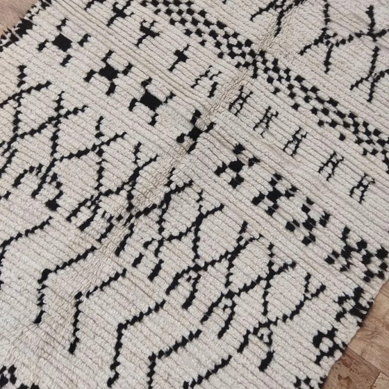 Image 1 of Natural Wool Berber Rug – Black Geometric Patterns Handwoven (175 × 125 cm)
