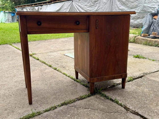 Art Deco Walnut Desk, 1930s Vintage Writing Table (photo 3 of 6)
