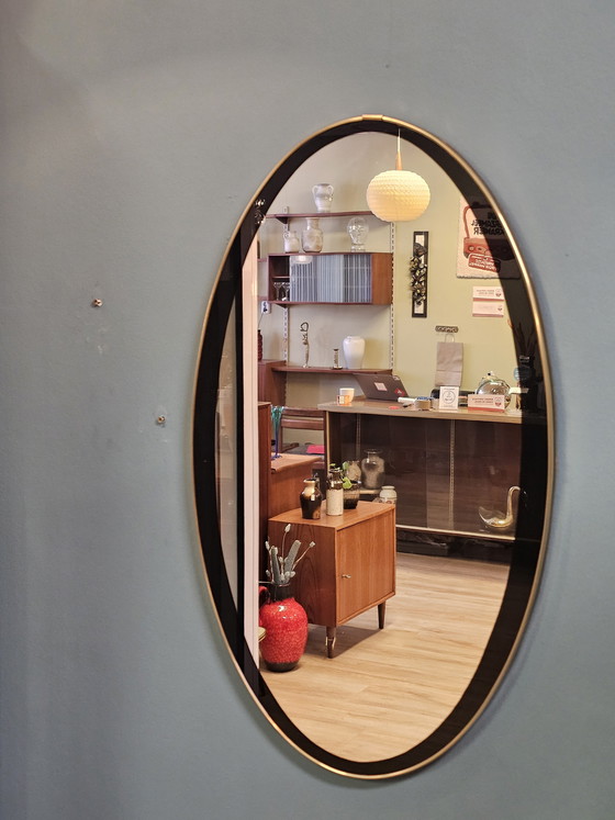 Image 1 of Vintage 1960s Mirror Wall Mirror Black Brass