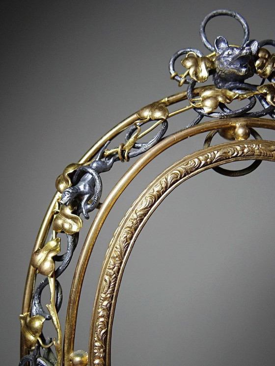 Image 1 of Antiker Jugendstil-Wandrahmen, spätes 19. Jahrhundert, Jagdszene, durchbrochenes Relief, Metall