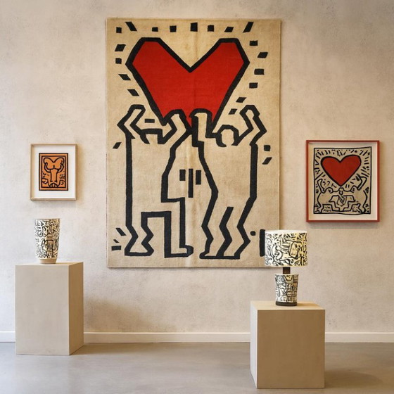 Handgeweven wandtapijt met Keith Haring-hartmotief | Hedendaagse popart (309 x 190 cm) (photo 2 of 9)