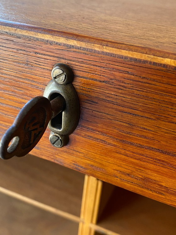 Image 1 of Antique German oak roll-top wardrobe with original key and working wooden roll-top. Made around 1920–1935