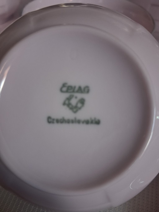 Servizio da caffè/tè Art Déco originale - Epiag, Cecoslovacchia (anni '20/'30) - Porcellana rosa con bordo argentato
