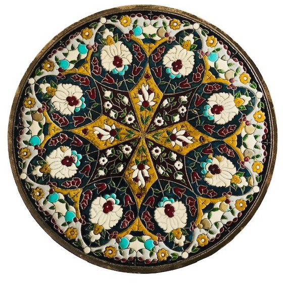 Image 1 of Piatto decorativo in ottone vintage cloisonné mandala anni '70