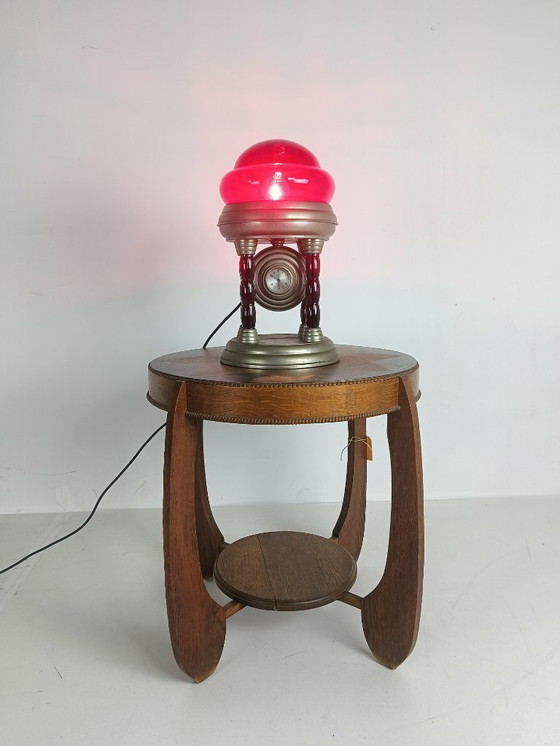 Image 1 of Unique Vintage Tin Lamp with Clock Mechanism from Italy