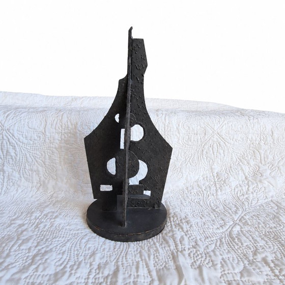 Black Metal Abstract Sculpture – Brutalist Style – 39 Cm (photo 9 of 9)