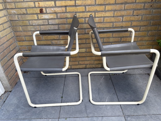 4 Mart Stam Bauhaus Sledestoelen Buisframe Midcentury – Mart Stam, Bauhaus, Eetkamerstoelen, Leather, Metal (photo 4 of 8)
